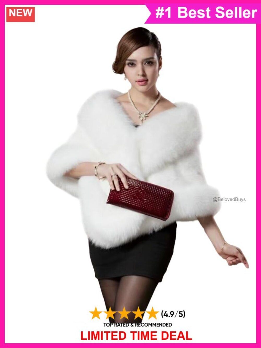 Faux Fur Shawl Wrap Elegant Bridal Cape for Wedding Evening Party One Size